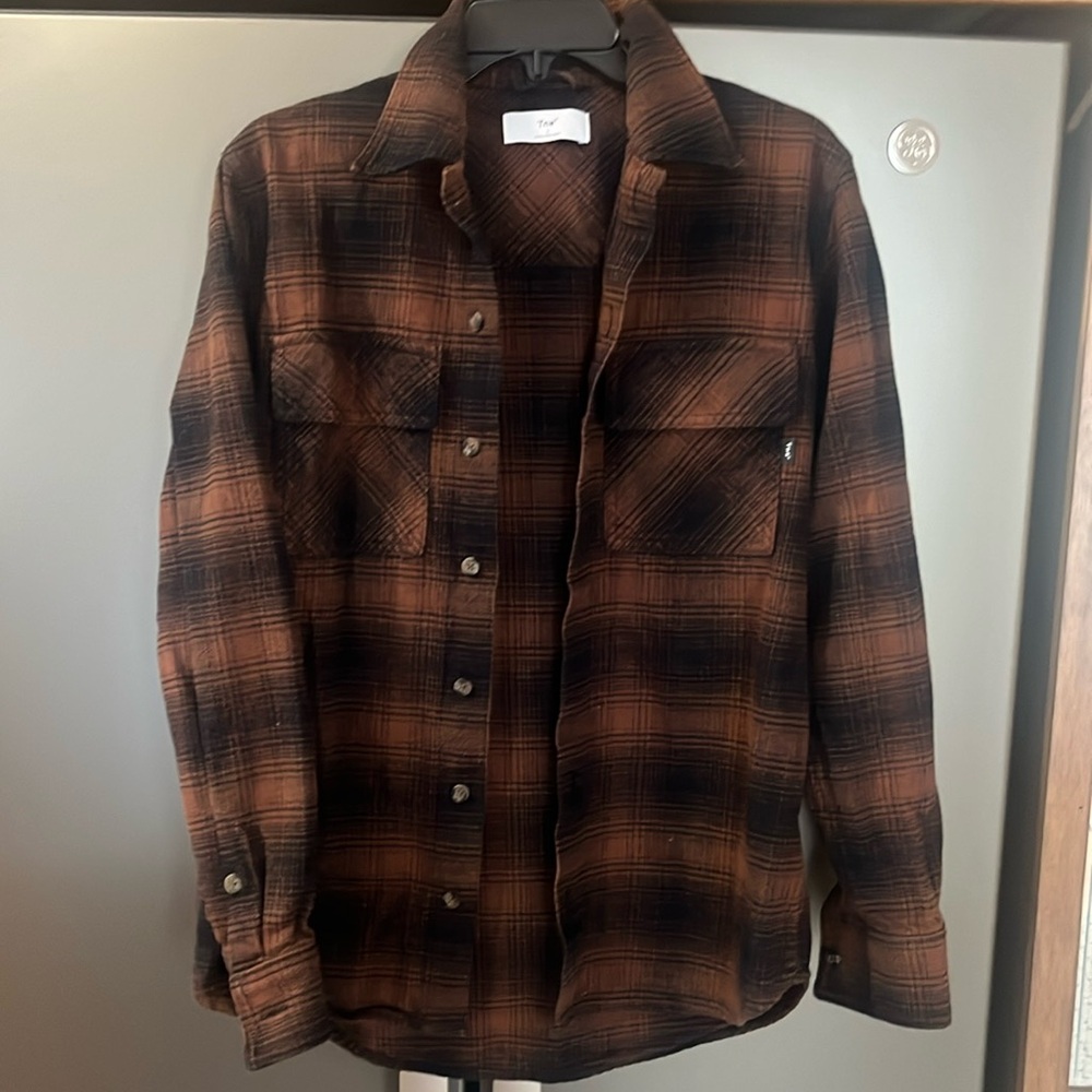 TNA XS plaid rounded bottom shirt